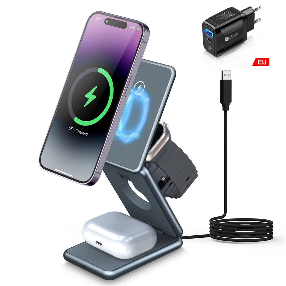3-in-1 Foldable Wireless Charging Stand – Apple & Samsung