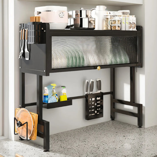 SinkSpace™ Pro 3-Tier Steel Drying Rack with Cover & Utensil Holder