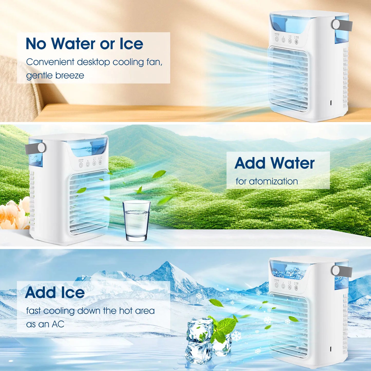 Compact Cooling Fan with Water Mist & Light