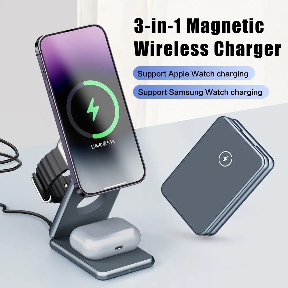 3-in-1 Foldable Wireless Charging Stand – Apple & Samsung