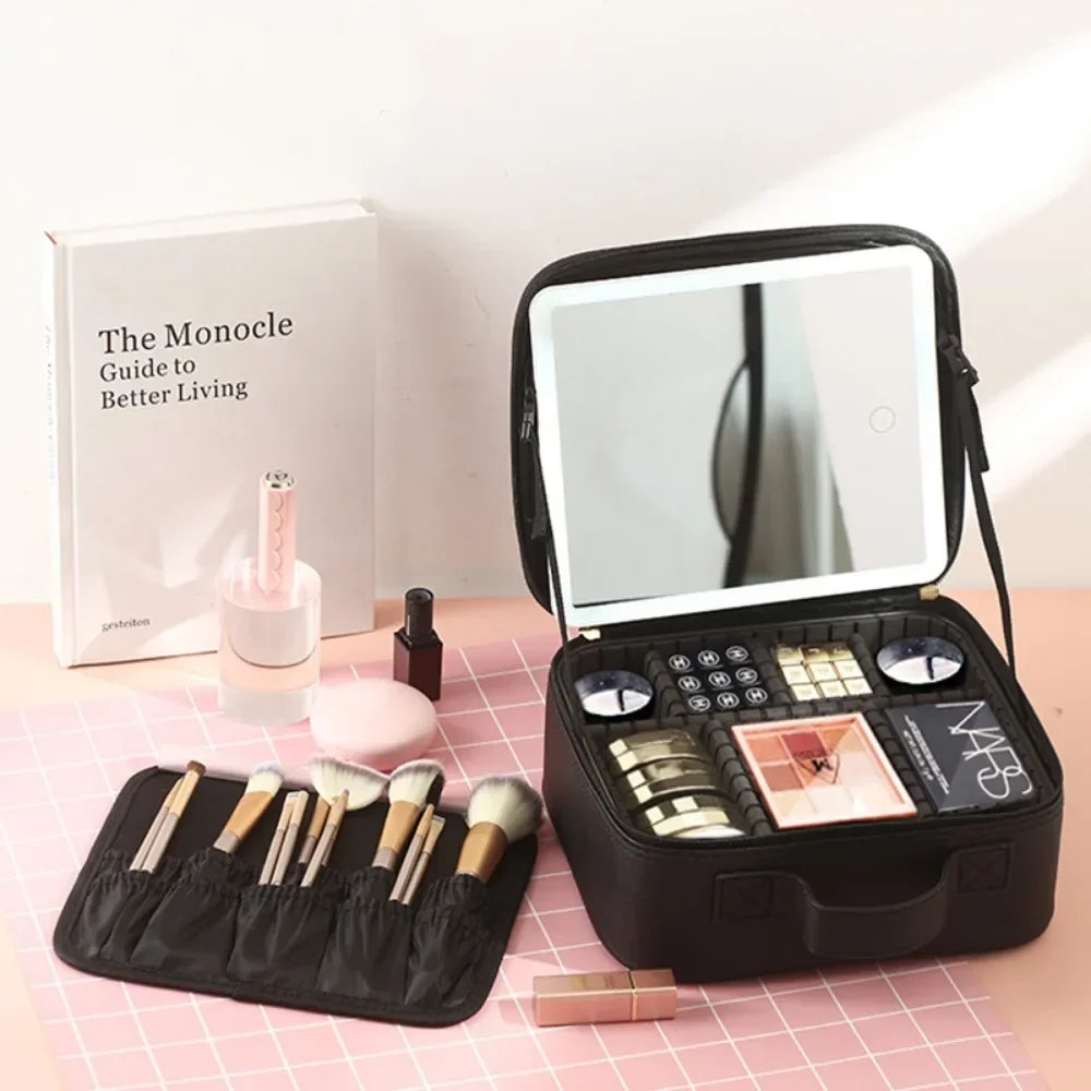 Portable Makeup Train Case with Mirror Light