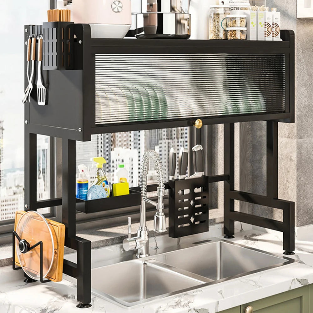 SinkSpace™ Pro 3-Tier Steel Drying Rack with Cover & Utensil Holder