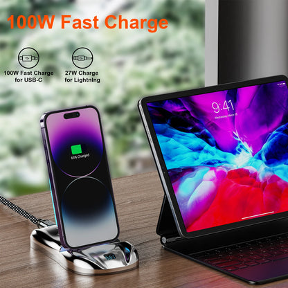 3 in 1 Magnetic Charging Stand 100W Fast Charger Phone Stand with USB-C Lightning Magnetic Charging Cable iPhone Charger airpods