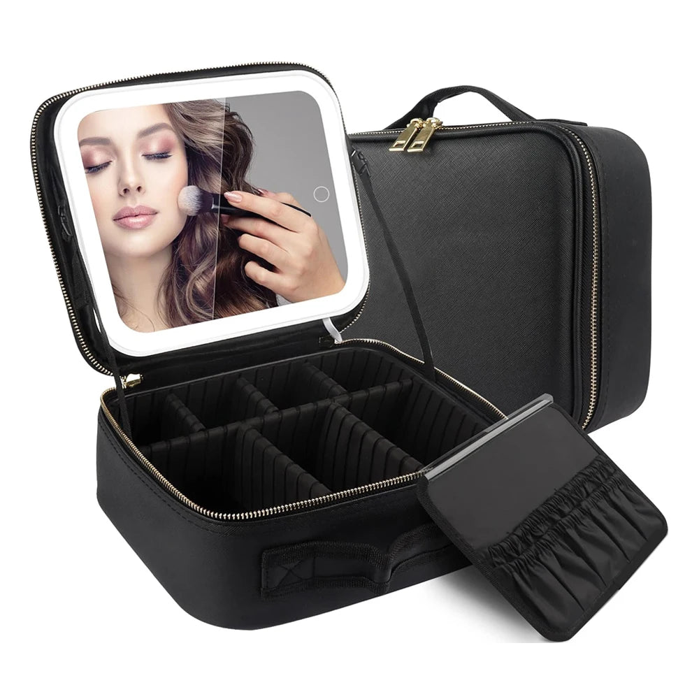 Portable Makeup Train Case with Mirror Light