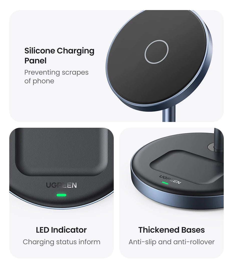 UGREEN Magnetic Wireless Charger Stand 7.5W 2-in-1 Charging Stand For iPhone 16 17 Pro Max/iPhone 14/AirPods Fast Charger