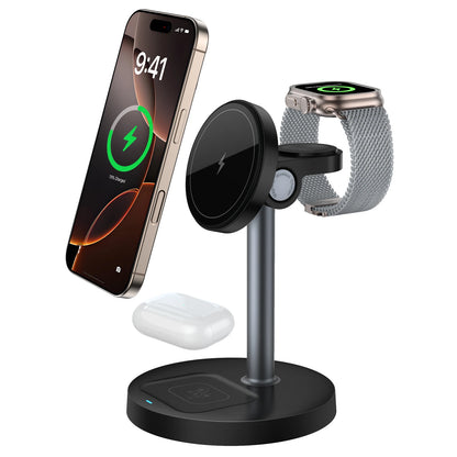 15W Fast Wireless Charger Stand 3-in-1 Magnetic Wireless Charger For iPhone 12-16 Series iWatch And AirPods Adjustable Angle