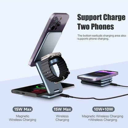 3-in-1 Foldable Wireless Charging Stand – Apple & Samsung