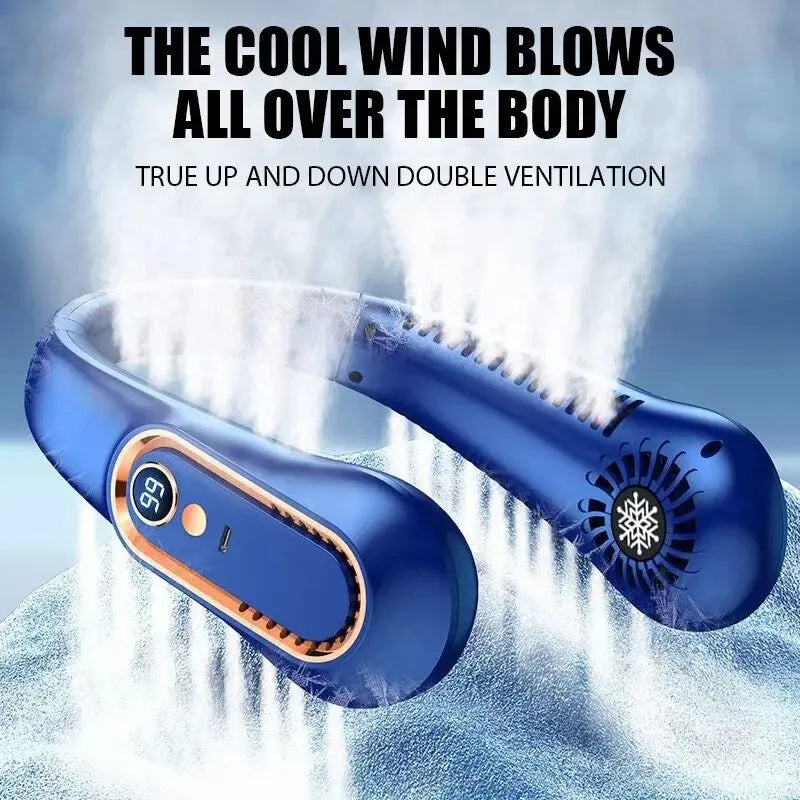 Portable neck fan, cooling neck fan, portable rechargeable, powered by 5200mAh battery, 4-speed hands-free bladeless neck fan, U