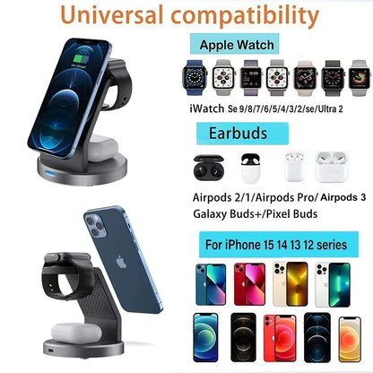 3 In 1 Magnetic Wireless Charger Stand For iPhone 13 14 15 16 Pro Max iWatch AirPods Station Dock MagSafe Fast Charging Station