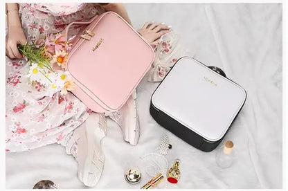 New LED Lighted Cosmetic Case with Mirror Waterproof PU Leather Portable Travel Makeup Storage Bags