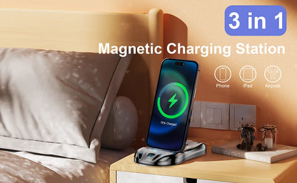 3 in 1 Magnetic Charging Stand 100W Fast Charger Phone Stand with USB-C Lightning Magnetic Charging Cable iPhone Charger airpods