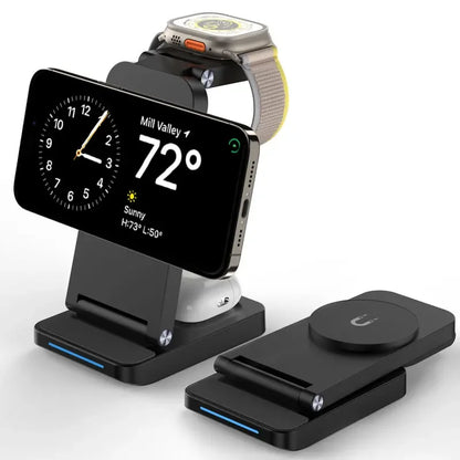 3 in 1 Foldable Magnetic Wireless Charger Stand  For iPhone 15 14 13 12 Pro Max Portable Phone Charging Station DockWrist Watch