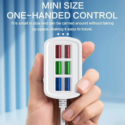 Fast USB Charger 6 in 1 Power Strip Desktop Charging Station Fast Charging 1m Cord USB HUB Adapter Socket for iPhone 16 Home