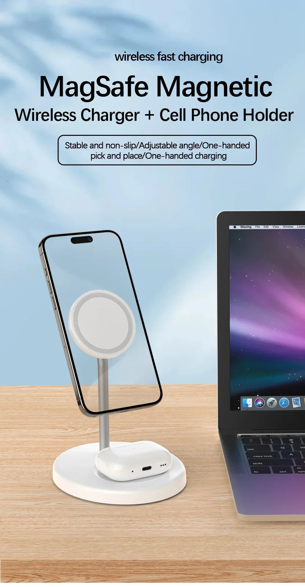 Desktop Magnetic 2 in 1 Wireless Charger Stand For iPhone17 16 15 14 13 12 Pro Max AirPod Pro Fast Phone Charging Station Holder