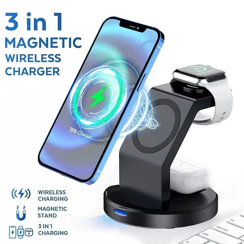 3 In 1 Magnetic Wireless Charger Stand For iPhone 13 14 15 16 Pro Max iWatch AirPods Station Dock MagSafe Fast Charging Station