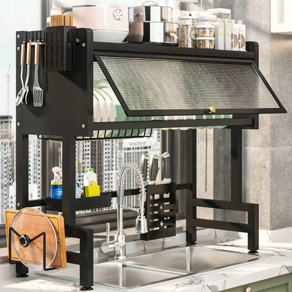 SinkSpace™ Pro 3-Tier Steel Drying Rack with Cover & Utensil Holder