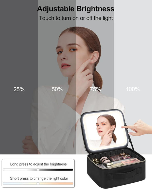 Portable Makeup Train Case with Mirror Light
