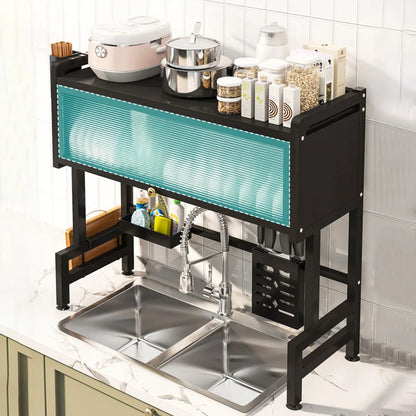 Kitchen Drain Shelf 3-Tier Multi-Functional Kitchen Storage Rack Kitchen Sink Organizer Large Over The Sink Dish Rack with Cover
