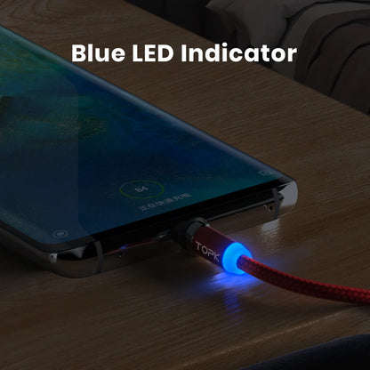 Magnetic Charging Cable 3 IN 1 TOPK 360 Degree Rotating Magnetic Phone Charger Cable Nylon Braided Magnetic Micro USB C Cable