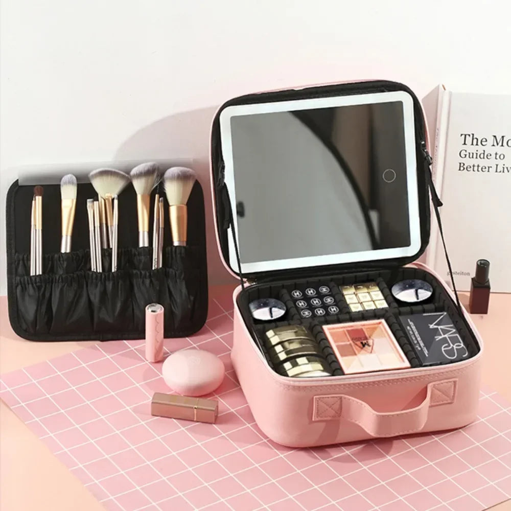 Portable Makeup Train Case with Mirror Light