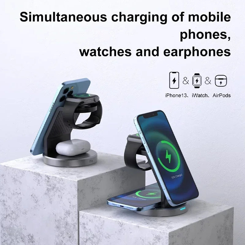 3 In 1 Magnetic Wireless Charger Stand For iPhone 13 14 15 16 Pro Max iWatch AirPods Station Dock MagSafe Fast Charging Station