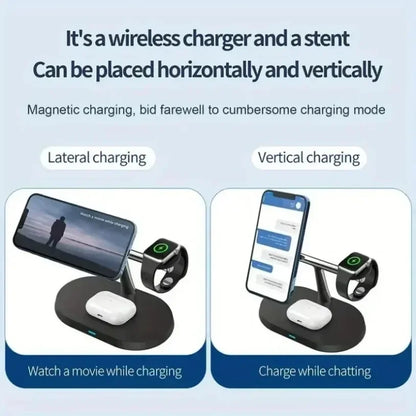 Magnetic 3-in-1 Wireless Charger 15W Fast Charging Stand for Smartphone, Smartwatch & Wireless Earbuds Portable Desktop