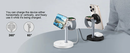 15W Fast Wireless Charger Stand 3-in-1 Magnetic Wireless Charger For iPhone 12-16 Series iWatch And AirPods Adjustable Angle