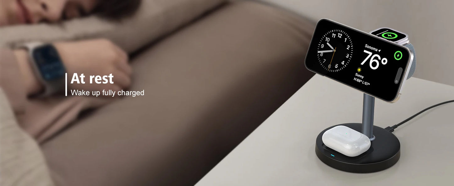 15W Fast Wireless Charger Stand 3-in-1 Magnetic Wireless Charger For iPhone 12-16 Series iWatch And AirPods Adjustable Angle