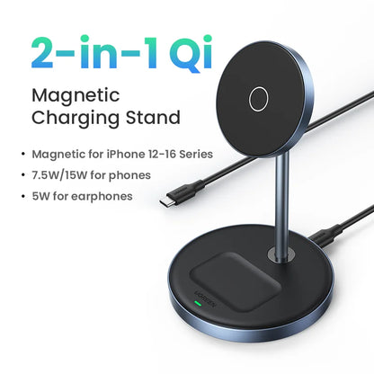 UGREEN Magnetic Wireless Charger Stand 7.5W 2-in-1 Charging Stand For iPhone 16 17 Pro Max/iPhone 14/AirPods Fast Charger