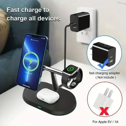 Magnetic 3-in-1 Wireless Charger 15W Fast Charging Stand for Smartphone, Smartwatch & Wireless Earbuds Portable Desktop