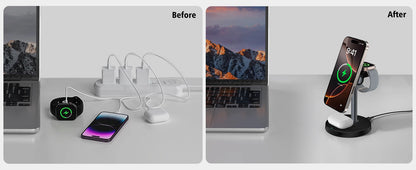 15W Fast Wireless Charger Stand 3-in-1 Magnetic Wireless Charger For iPhone 12-16 Series iWatch And AirPods Adjustable Angle