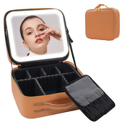 LED Lighted Travel Makeup Bag With Mirror Portable Waterproof Makeup Organizer Cosmetic Case, Birthday Gift For Girls Women