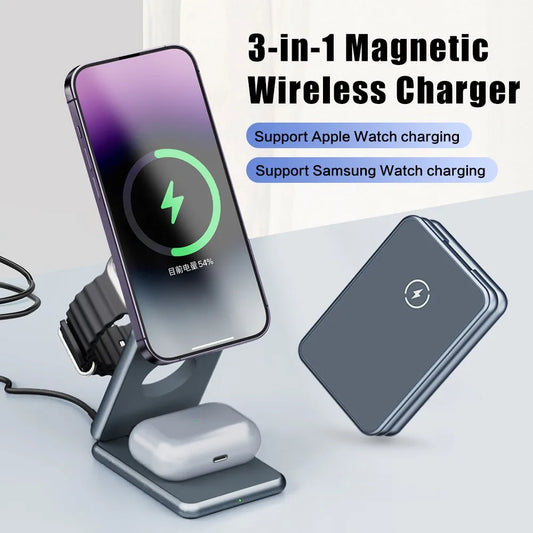 3-in-1 Foldable Wireless Charging Stand – Apple & Samsung