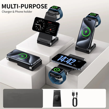 3 in 1 Foldable Magnetic Wireless Charger Stand  For iPhone 15 14 13 12 Pro Max Portable Phone Charging Station DockWrist Watch
