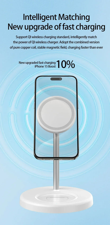 Desktop Magnetic 2 in 1 Wireless Charger Stand For iPhone17 16 15 14 13 12 Pro Max AirPod Pro Fast Phone Charging Station Holder