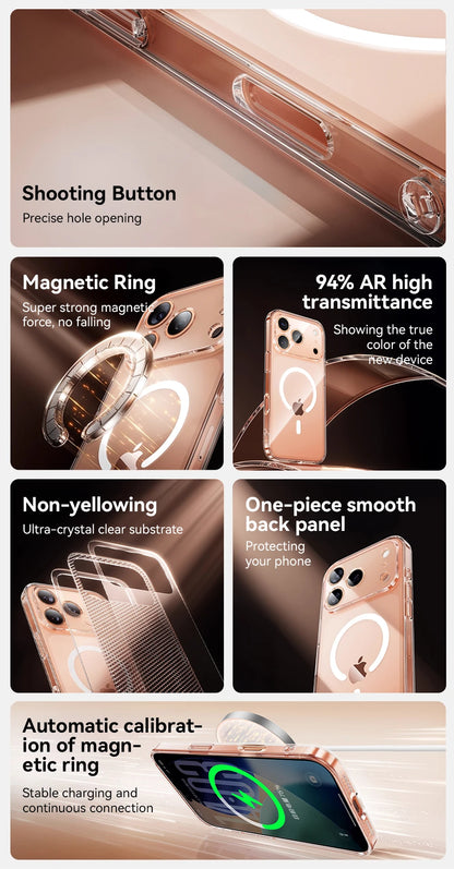 Joyroom Magnetic Case For iPhone 17 Pro Max Case Anti Yellow Transparent Cover For iPhone 17 Pro Max Wireless Charger Thin Cover
