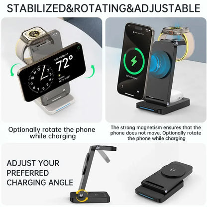 3 in 1 Foldable Magnetic Wireless Charger Stand  For iPhone 15 14 13 12 Pro Max Portable Phone Charging Station DockWrist Watch