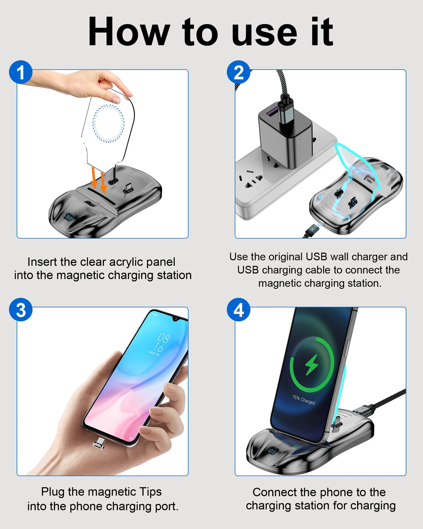 3 in 1 Magnetic Charging Stand 100W Fast Charger Phone Stand with USB-C Lightning Magnetic Charging Cable iPhone Charger airpods