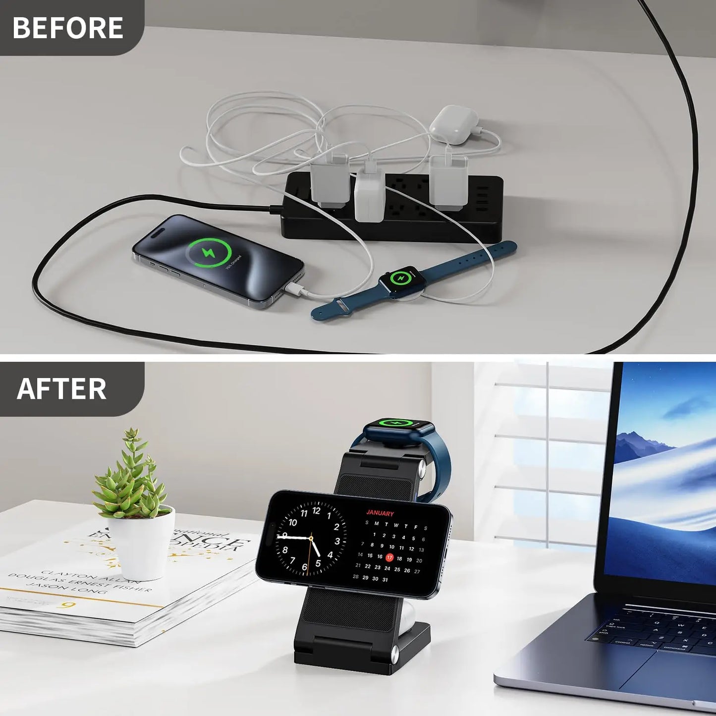 3 in 1 Foldable Magnetic Wireless Charger Stand  For iPhone 15 14 13 12 Pro Max Portable Phone Charging Station DockWrist Watch
