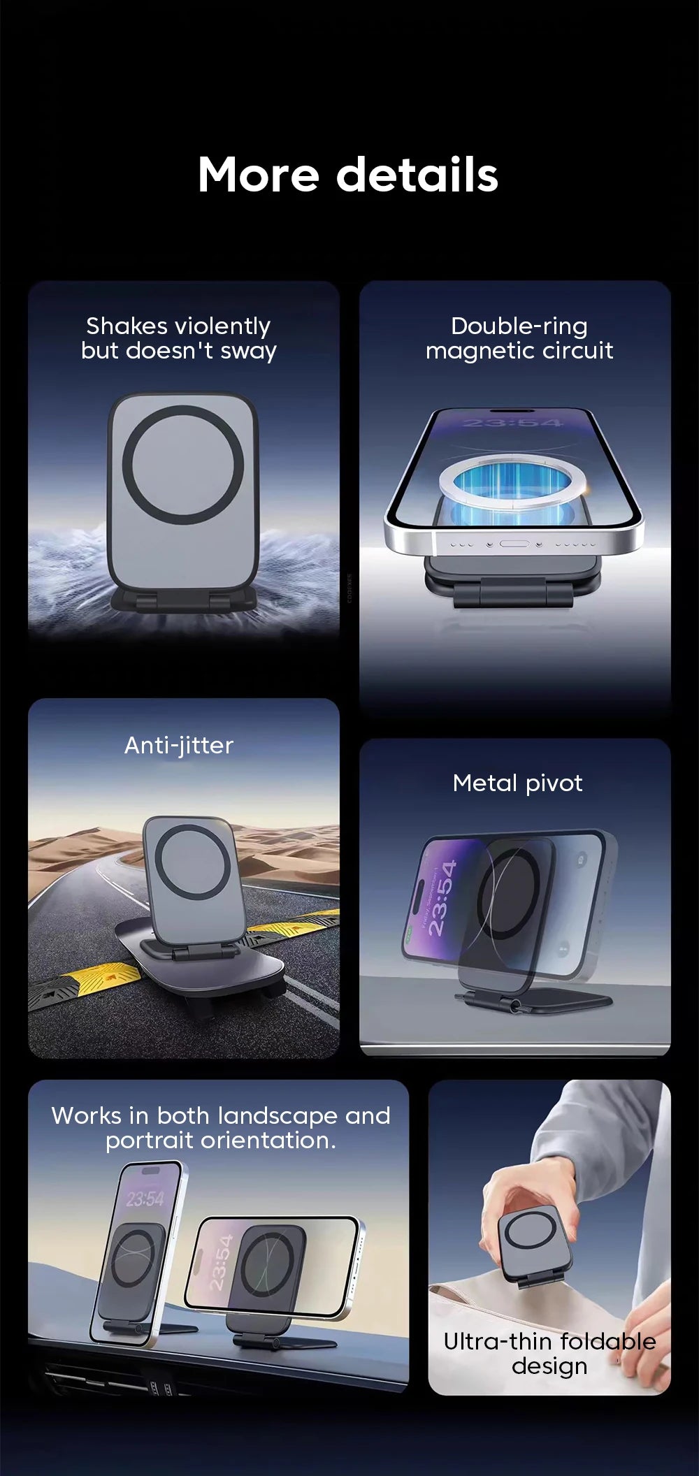Ultrathin Car Magnetic Mobile Phone Holder Adjustable Foldable Anti-shake Vehicle Navigation Phone Universal Stand Accessories