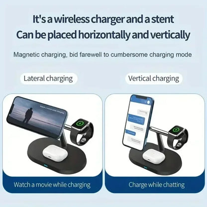 Magnetic 3-in-1 Wireless Charger 15W Fast Charging Stand for Smartphone, Smartwatch & Wireless Earbuds Portable Desktop