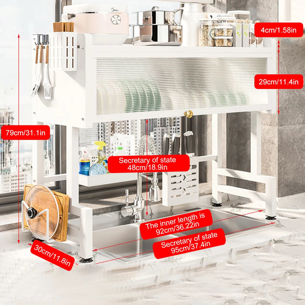 SinkSpace™ Pro 3-Tier Steel Drying Rack with Cover & Utensil Holder