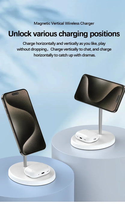 Desktop Magnetic 2 in 1 Wireless Charger Stand For iPhone17 16 15 14 13 12 Pro Max AirPod Pro Fast Phone Charging Station Holder