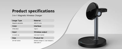 15W Fast Wireless Charger Stand 3-in-1 Magnetic Wireless Charger For iPhone 12-16 Series iWatch And AirPods Adjustable Angle