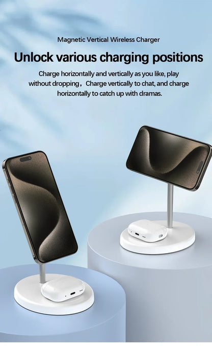 Magnetic Wireless Charger Stand 30W 2 in 1 Phone Charging Station Dock For iPhone 15 14 13 12 Pro Max AirPods Fast Chargers