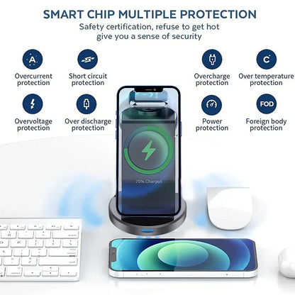3 In 1 Magnetic Wireless Charger Stand For iPhone 16 15 14 13 Pro Max iWatch AirPods Station Dock MagSafe Fast Charging Station