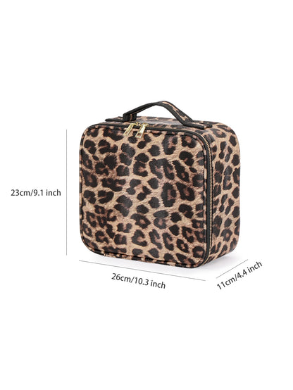Travel Makeup Bag with LED Lighted Mirror 3 Color Scenarios Adjustable Brightness, with DIY Dividers, Toiletry Makeup Case Gift