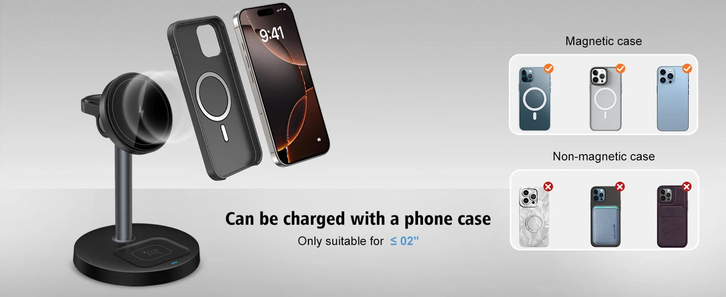 15W Fast Wireless Charger Stand 3-in-1 Magnetic Wireless Charger For iPhone 12-16 Series iWatch And AirPods Adjustable Angle