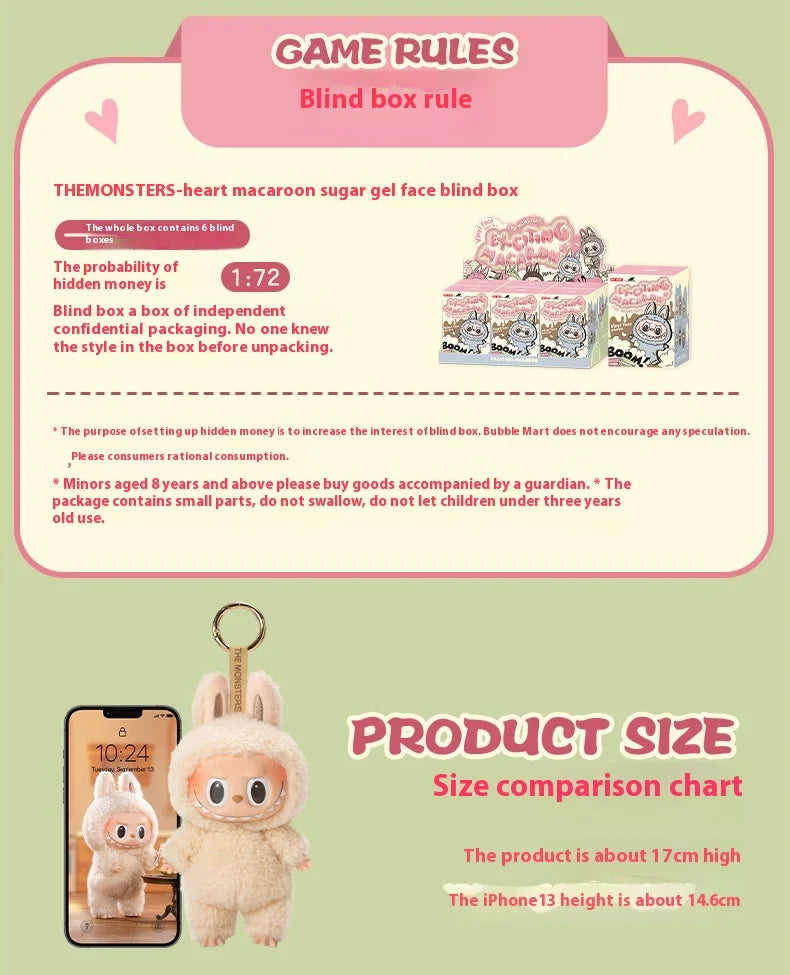 Labubu The Monsters Blind Box Figure Kawaii Cardiac Macaron Collectible Toy Gift 1:1 Authentic Model for Birthday Christmas