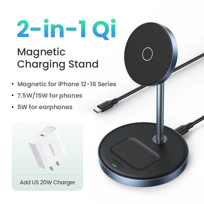 UGREEN Magnetic Wireless Charger Stand 7.5W 2-in-1 Charging Stand For iPhone 16 17 Pro Max/iPhone 14/AirPods Fast Charger